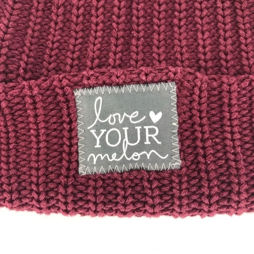 Love Your Melon Knit Cuffed Beanie Hat Fold Over Burgundy